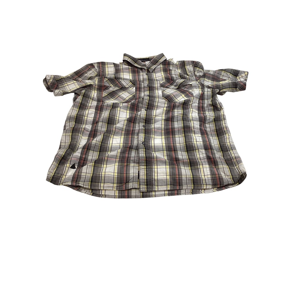 Rocawear Mens 2XL Plaid Button Down Shirt Short Sleeve‎ Grey Yellow Cotton 2XL